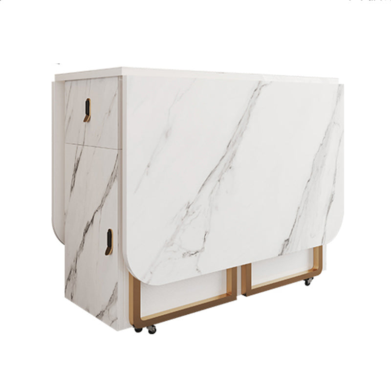 Foldable Sintered Stone Dining Table Modern Rectangle Table with Trestle Base