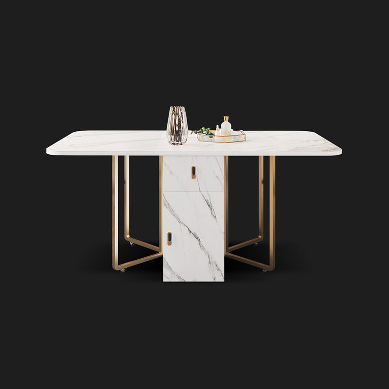 Foldable Sintered Stone Dining Table Modern Rectangle Table with Trestle Base