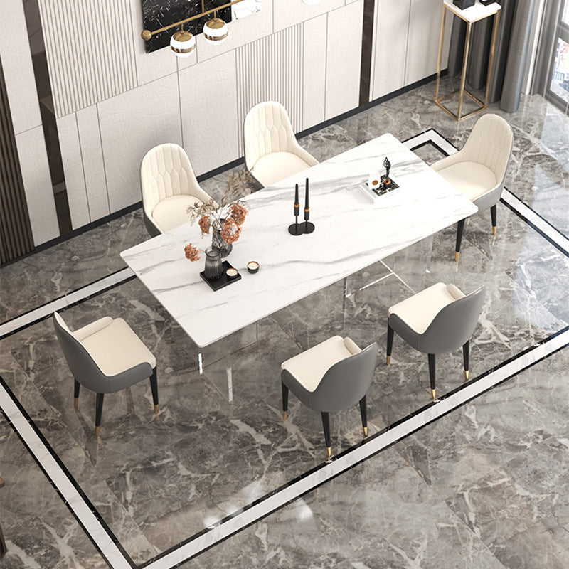 Stone Top Dining Table Traditional Luxury Table with Double Pedestal Base