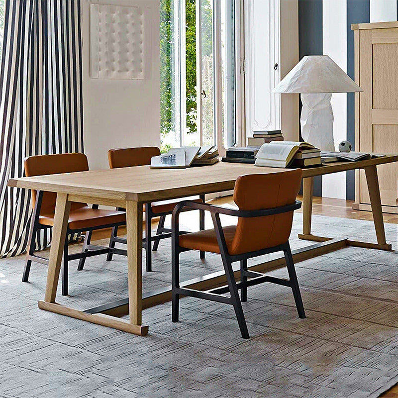 Table de salle à manger avec plateau en bois de pin, table de luxe traditionnelle avec base à tréteaux