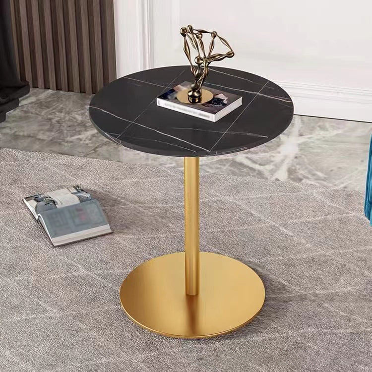 Stone Top Dining Table Round Dining Table with Pedestal Base in Gold
