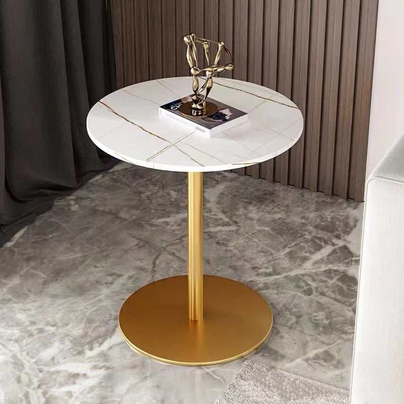 Stone Top Dining Table Round Dining Table with Pedestal Base in Gold
