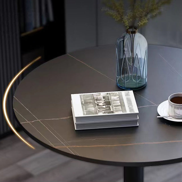 Stone Top Dining Table Round Dining Table with Pedestal Base in Gold