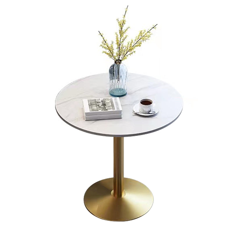 Stone Top Dining Table Round Dining Table with Pedestal Base in Gold