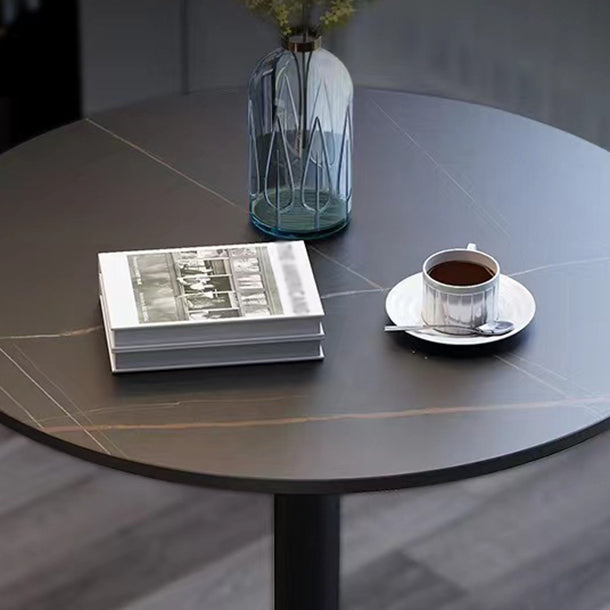 Stone Top Dining Table Round Dining Table with Pedestal Base in Gold