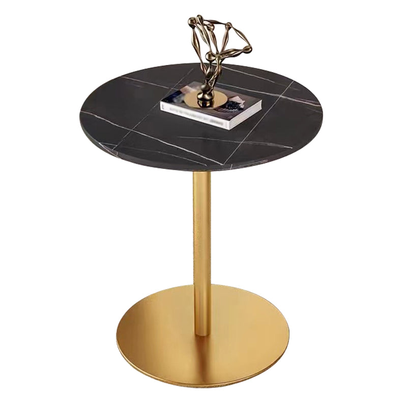 Stone Top Dining Table Round Dining Table with Pedestal Base in Gold