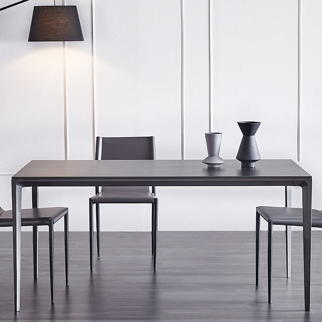 Stone Top Dining Table Rectangle Contemporary Table with 4 Legs in Black