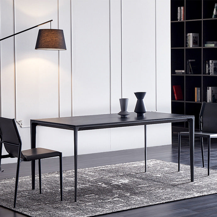 Stone Top Dining Table Rectangle Contemporary Table with 4 Legs in Black