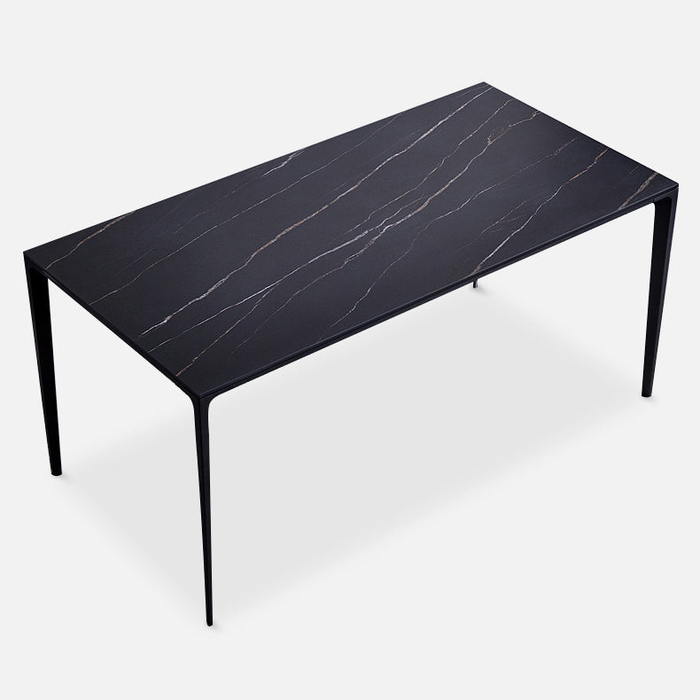 Stone Top Dining Table Rectangle Contemporary Table with 4 Legs in Black