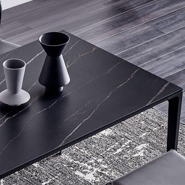 Stone Top Dining Table Rectangle Contemporary Table with 4 Legs in Black