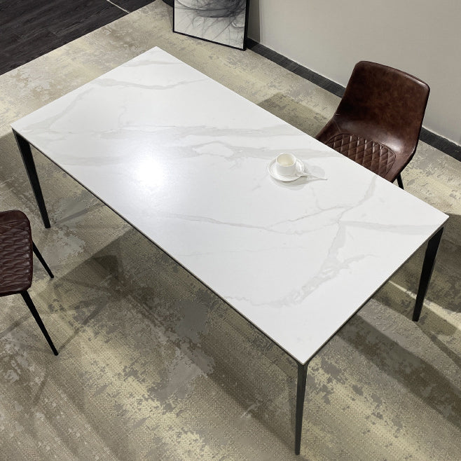 Stone Top Dining Table Rectangle Contemporary Table with 4 Legs in Black