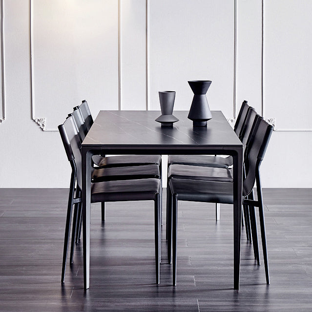 Stone Top Dining Table Rectangle Contemporary Table with 4 Legs in Black