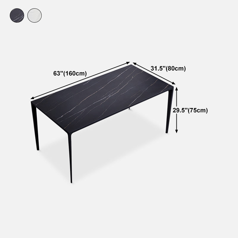 Stone Top Dining Table Rectangle Contemporary Table with 4 Legs in Black
