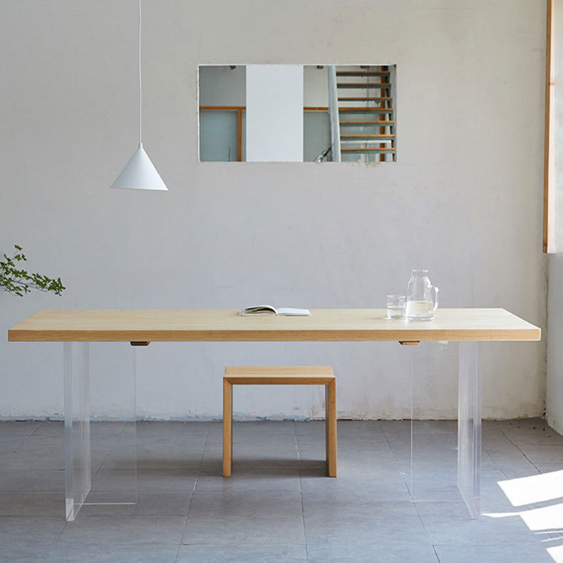 Wood Top Dining Table Modern Table with Double Acrylic Legs for Living Room