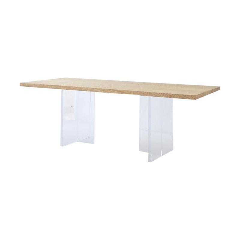 Wood Top Dining Table Modern Table with Double Acrylic Legs for Living Room