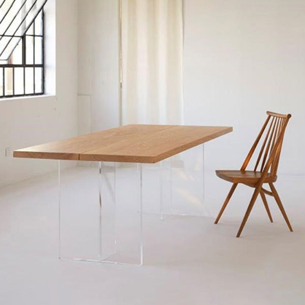 Wood Top Dining Table Modern Table with Double Acrylic Legs for Living Room