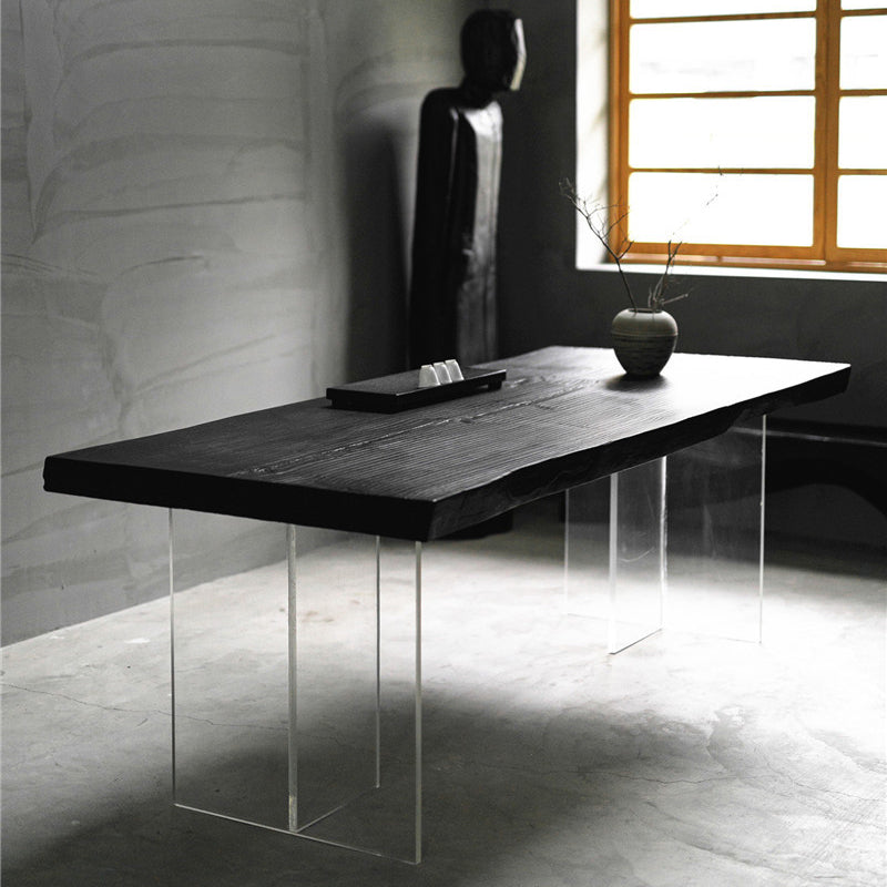 Wood Top Dining Table Modern Table with Double Acrylic Legs for Living Room