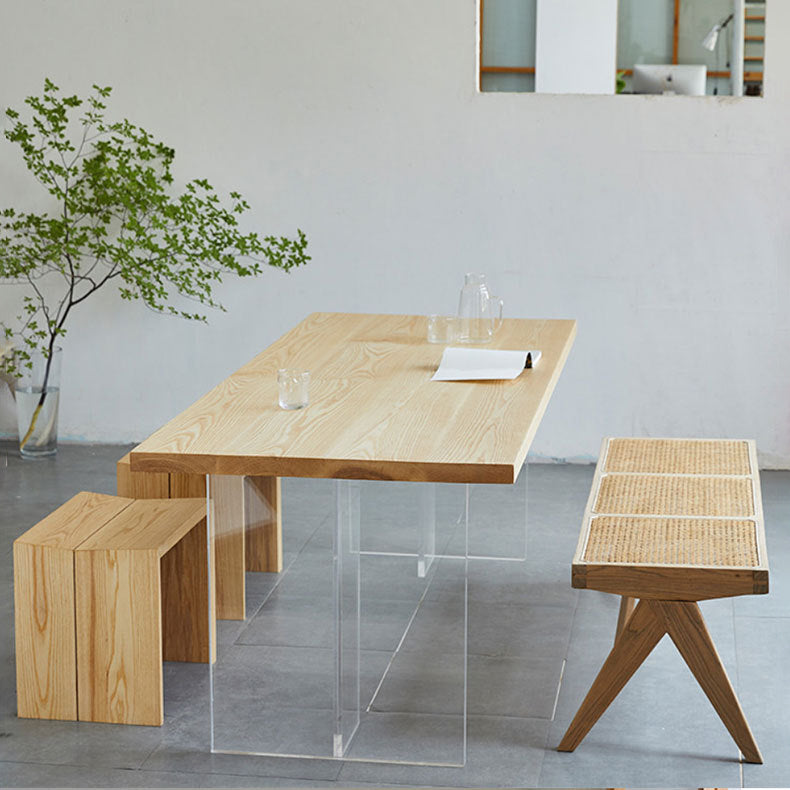 Wood Top Dining Table Modern Table with Double Acrylic Legs for Living Room