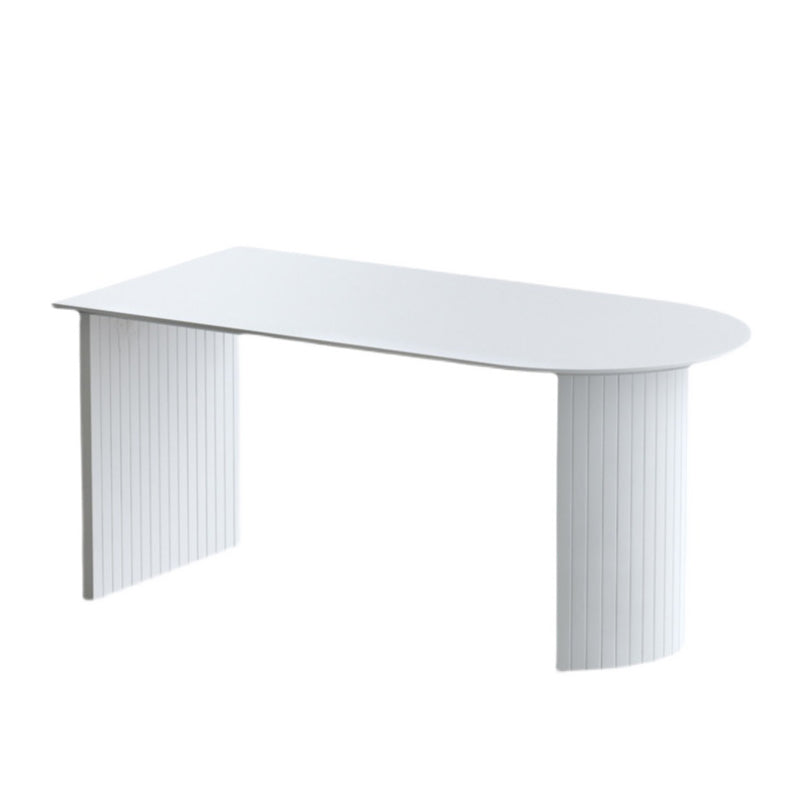 Modern Stone Top Dinette Table Solid Wood Double Pedestal Table in White