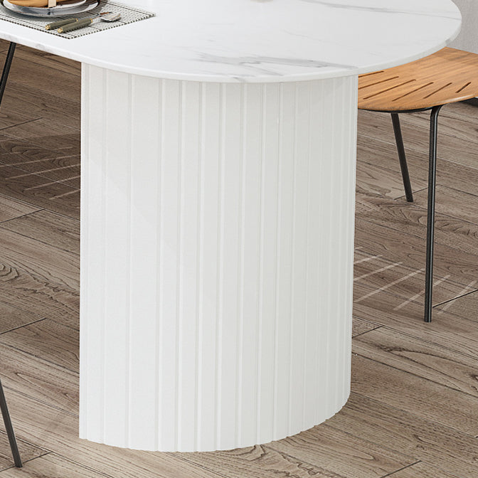 Modern Stone Top Dinette Table Solid Wood Double Pedestal Table in White