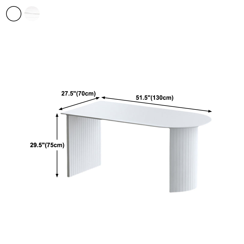 Modern Stone Top Dinette Table Solid Wood Double Pedestal Table in White