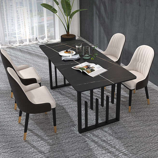 Glam Style Stone Top Double Pedestal Table Home Rectangle Dining Table