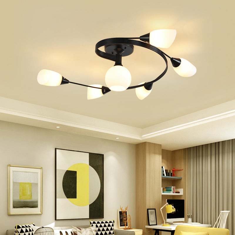 Schattiertes Wohnzimmer halb Flush Deckenleuchte Einfachheit Glasdecke Flush Mount