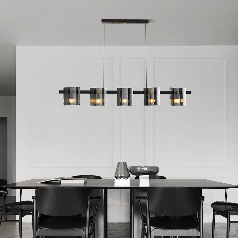 Estilo contemporáneo Drum Shape Lights Iluminación de la isla de vidrio para el comedor