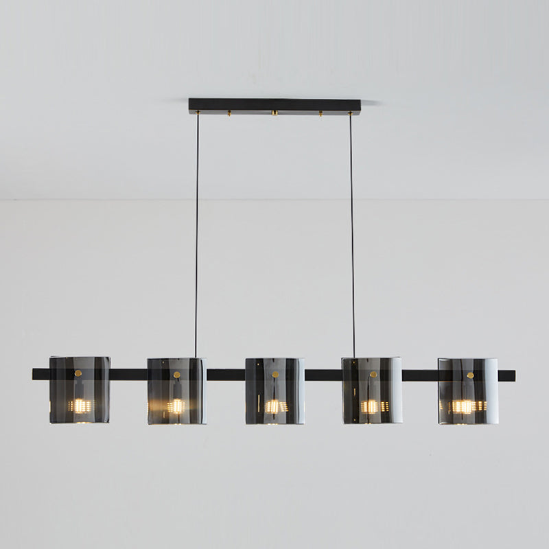 Estilo contemporáneo Drum Shape Lights Iluminación de la isla de vidrio para el comedor