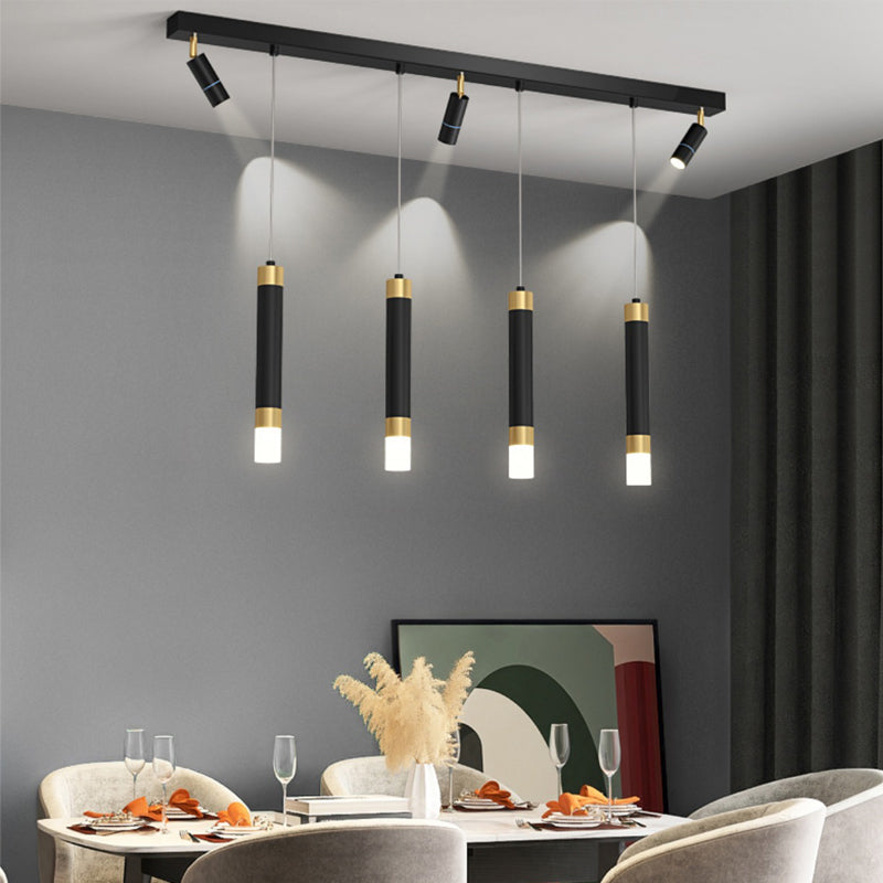 Éclairage d'éclairage de cylindre de style contemporain en métal îles luminaires en noir