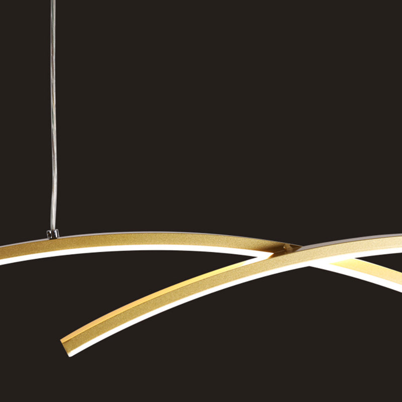 Estilo moderno de forma lineal ideas de iluminación de isla de metal 2 colgantes de la isla ligera en oro