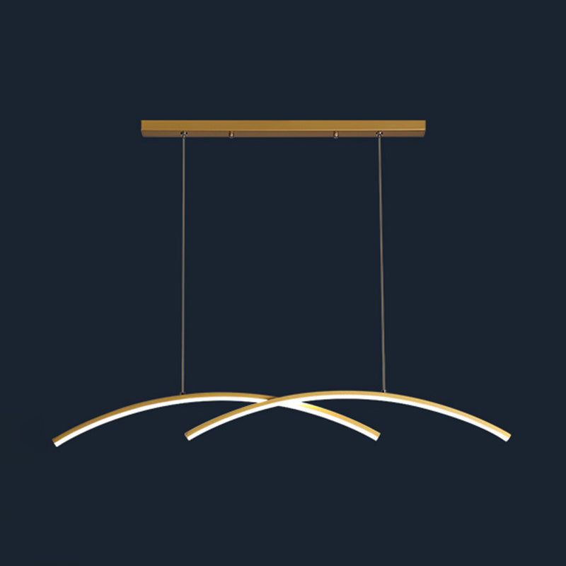Estilo moderno de forma lineal ideas de iluminación de isla de metal 2 colgantes de la isla ligera en oro