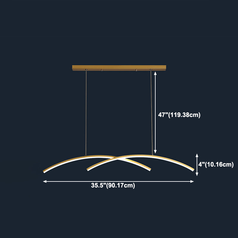 Estilo moderno de forma lineal ideas de iluminación de isla de metal 2 colgantes de la isla ligera en oro