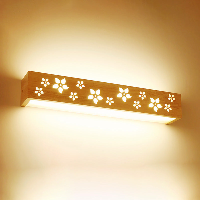 Nordic Wooden Vanity Light Rectangle Shape Vanity Lamp with Acrylic Shade for Bedroom