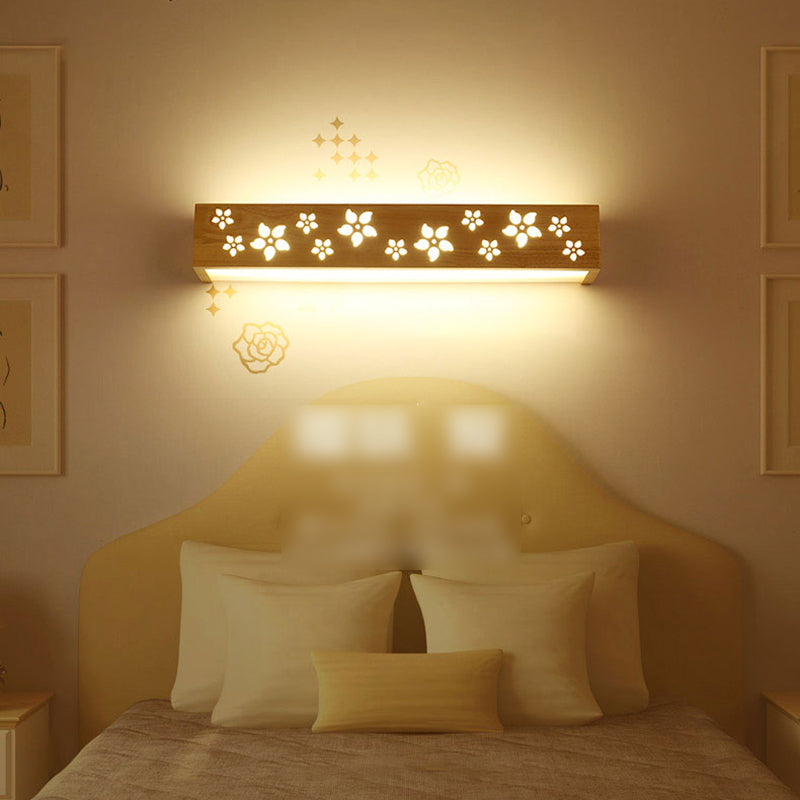 Nordic Wooden Vanity Light Rectangle Shape Vanity Lamp with Acrylic Shade for Bedroom
