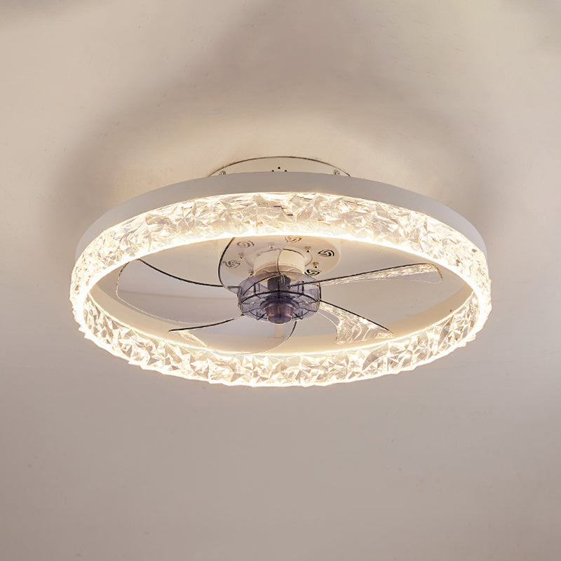Modern Circular LED Fan Lamp Acrylic Bedroom Semi Flush Mount Ceiling Fan with Light