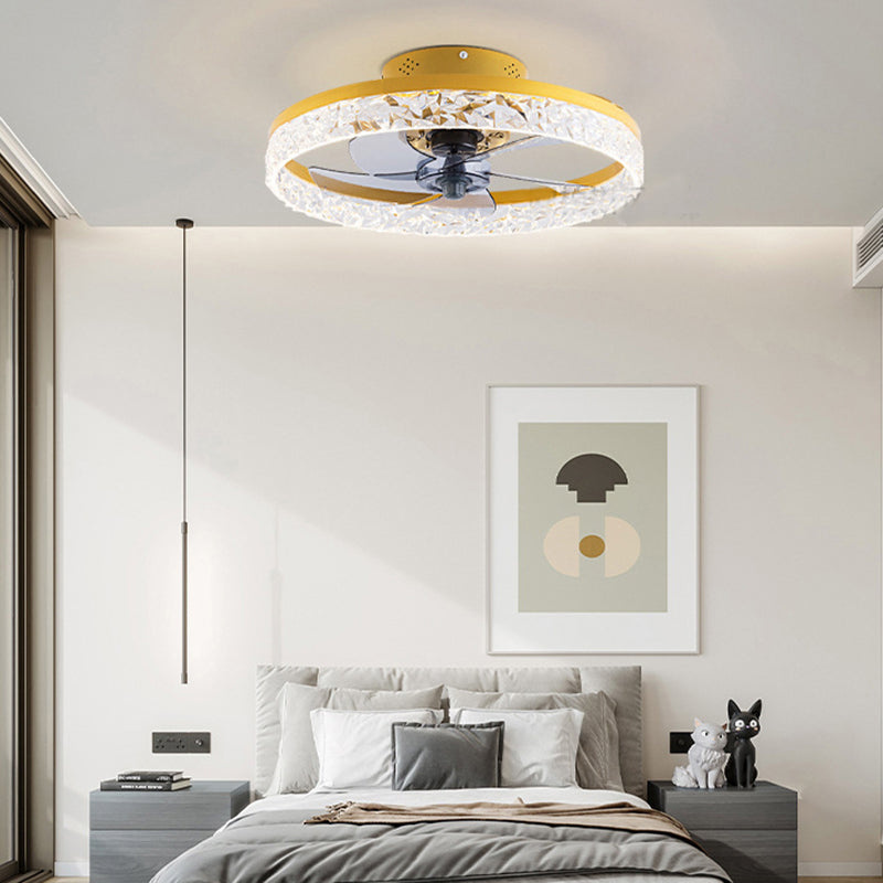 Modern Circular LED Fan Lamp Acrylic Bedroom Semi Flush Mount Ceiling Fan with Light
