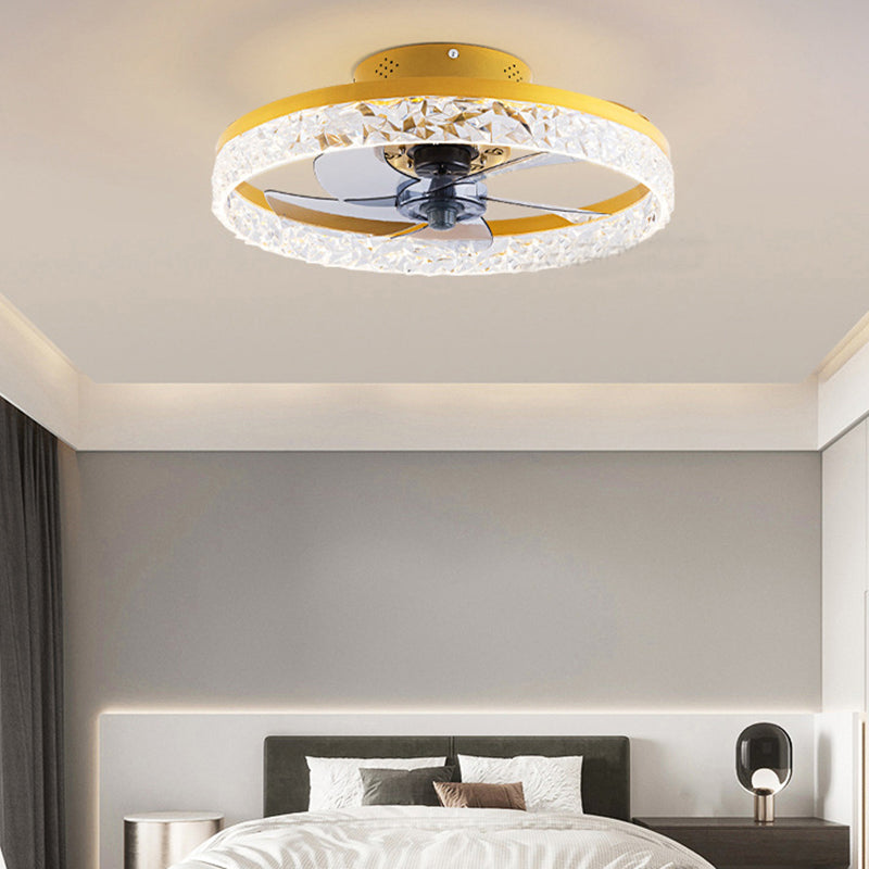 Modern Circular LED Fan Lamp Acrylic Bedroom Semi Flush Mount Ceiling Fan with Light