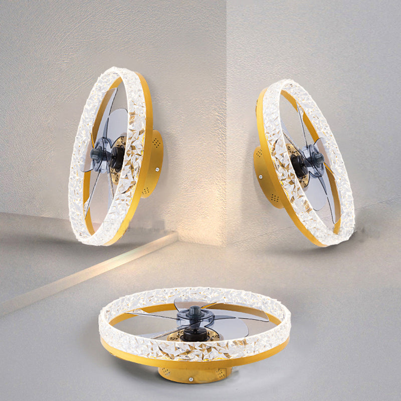 Modern Circular LED Fan Lamp Acrylic Bedroom Semi Flush Mount Ceiling Fan with Light