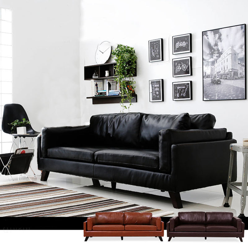 Faux Leather Sofa Modern 25.98" H Cushions Couch in Black/Brown