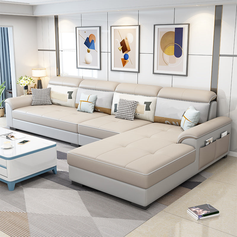 Contemporary 4-seater Sofa Sewn Pillow Back Sectional with Storage