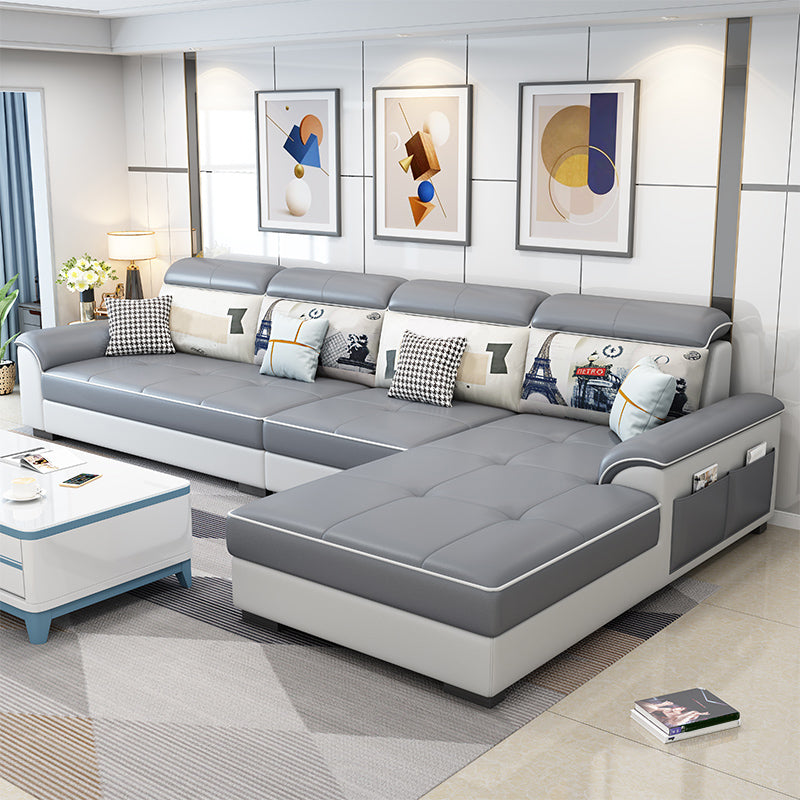 Contemporary 4-seater Sofa Sewn Pillow Back Sectional with Storage