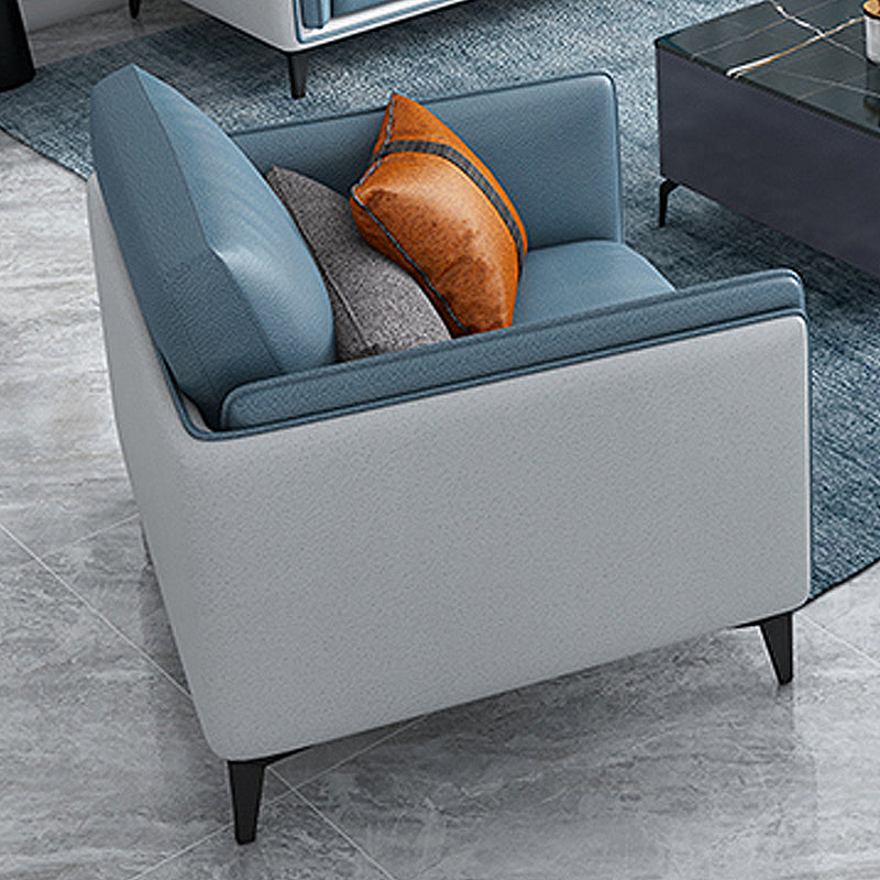 Zeitgenössisches gepolstertes Sofa Blue genähte Kissen Rückencouch mit Smokingarm