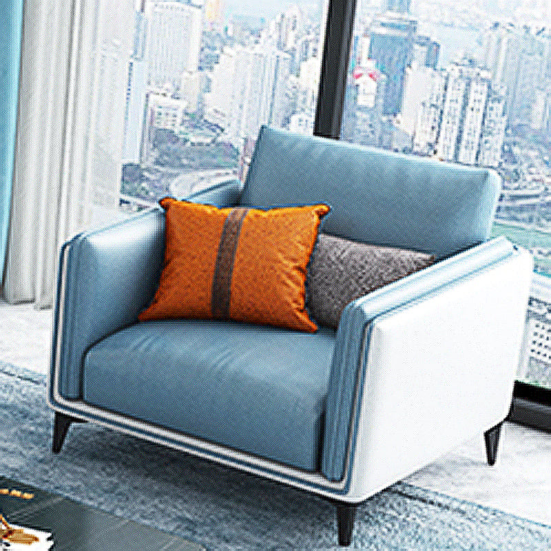 Zeitgenössisches gepolstertes Sofa Blue genähte Kissen Rückencouch mit Smokingarm