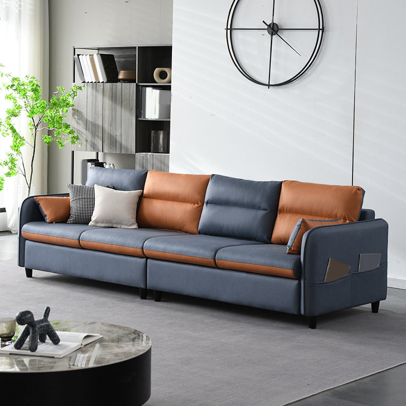 Modern Sewn Pillow Back Sofa 4-Seat Square Arm Couch with Storage