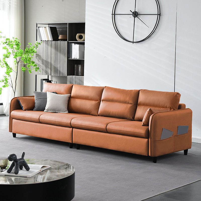 Modern Sewn Pillow Back Sofa 4-Seat Square Arm Couch with Storage
