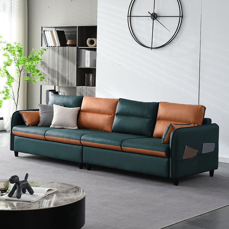 Modern Sewn Pillow Back Sofa 4-Seat Square Arm Couch with Storage