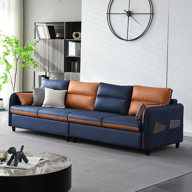 Modern Sewn Pillow Back Sofa 4-Seat Square Arm Couch with Storage