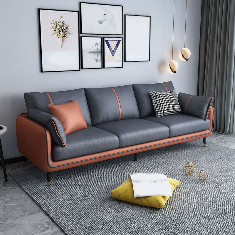Scandinavian 3-seater Sofa Pillow Back Couch with Black Legs for Living Room