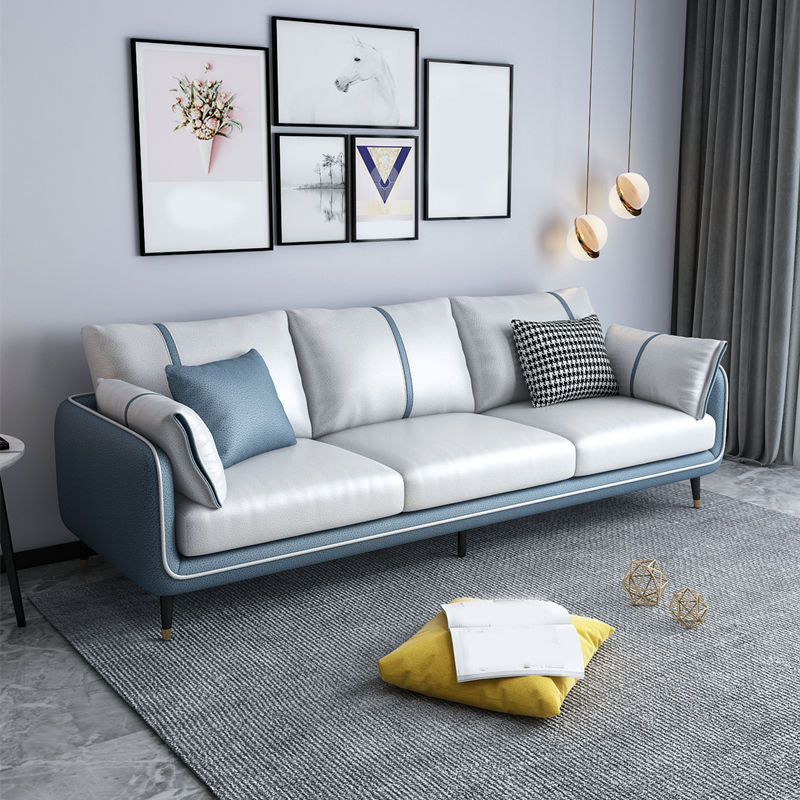 Scandinavian 3-seater Sofa Pillow Back Couch with Black Legs for Living Room